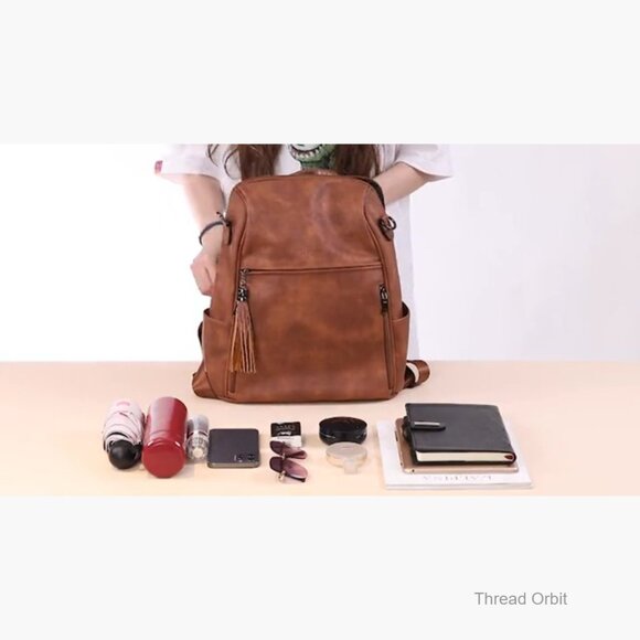 Faux Leather Backpack Purse with 12 Pockets, Convertible Shoulder Bag for Travel main image 4